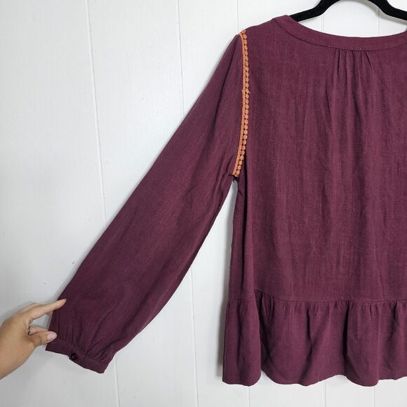 Savanna Jane Womens Size M Purple Colorful Embroidered Long Sleeve Linen Rayon - Picture 7 of 13